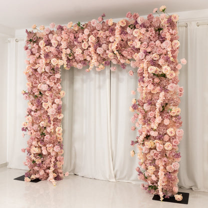 8ftx8ft Roll Up Flower Backdrop for Arch Stand, Dusty Rose with Fabric Backing - Artificial Silk Roses, Hydrangeas & Chrysanthemums for Weddings - Bell Racket Store