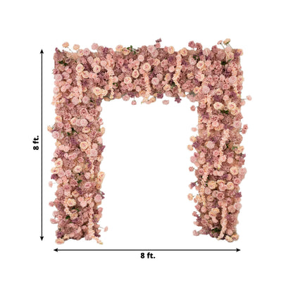 8ftx8ft Roll Up Flower Backdrop for Arch Stand, Dusty Rose with Fabric Backing - Artificial Silk Roses, Hydrangeas & Chrysanthemums for Weddings - Bell Racket Store