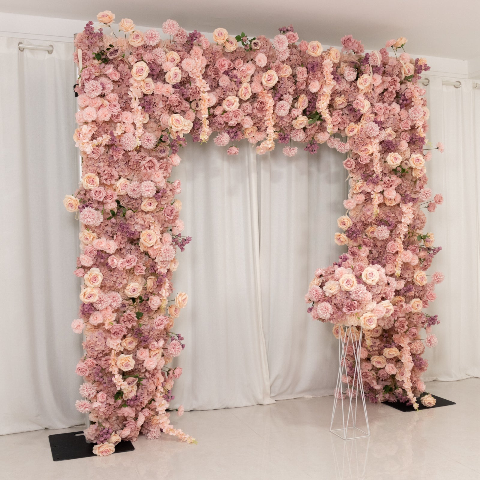 8ftx8ft Roll Up Flower Backdrop for Arch Stand, Dusty Rose with Fabric Backing - Artificial Silk Roses, Hydrangeas & Chrysanthemums for Weddings - Bell Racket Store