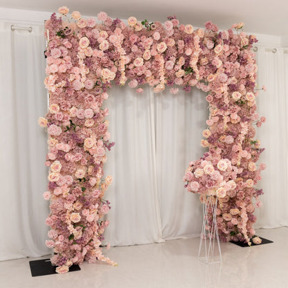 8ftx8ft Roll Up Flower Backdrop for Arch Stand, Dusty Rose with Fabric Backing - Artificial Silk Roses, Hydrangeas & Chrysanthemums for Weddings - Bell Racket Store