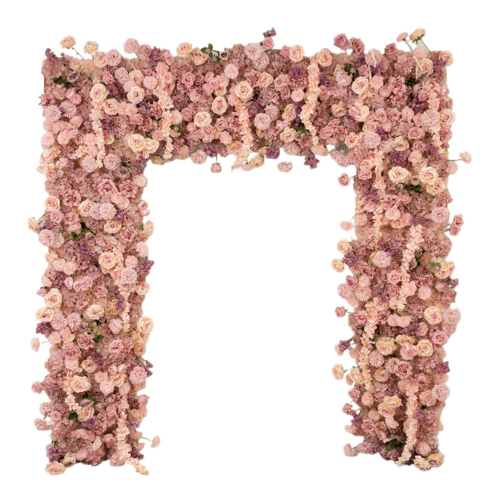 8ftx8ft Roll Up Flower Backdrop for Arch Stand, Dusty Rose with Fabric Backing - Artificial Silk Roses, Hydrangeas & Chrysanthemums for Weddings - Bell Racket Store