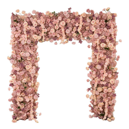 8ftx8ft Roll Up Flower Backdrop for Arch Stand, Dusty Rose with Fabric Backing - Artificial Silk Roses, Hydrangeas & Chrysanthemums for Weddings - Bell Racket Store