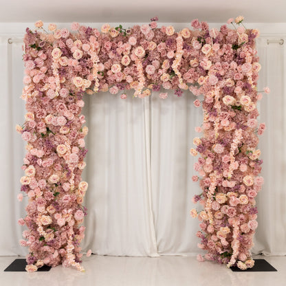 8ftx8ft Roll Up Flower Backdrop for Arch Stand, Dusty Rose with Fabric Backing - Artificial Silk Roses, Hydrangeas & Chrysanthemums for Weddings - Bell Racket Store