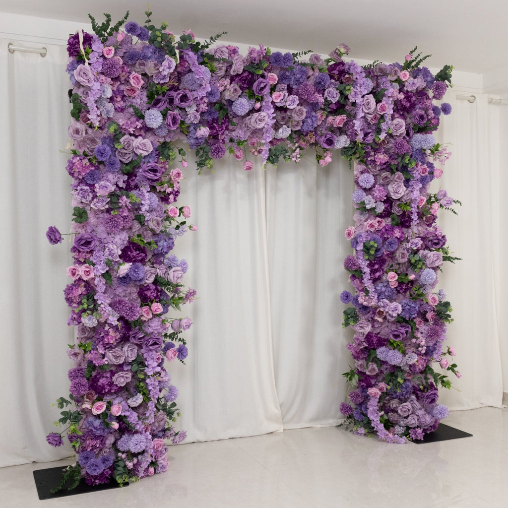 8ftx8ft Roll Up Flower Backdrop for Arch Stand, Lavender Lilac with Fabric Backing - Artificial Silk Roses, Hydrangeas & Chrysanthemums for Weddings - Bell Racket Store