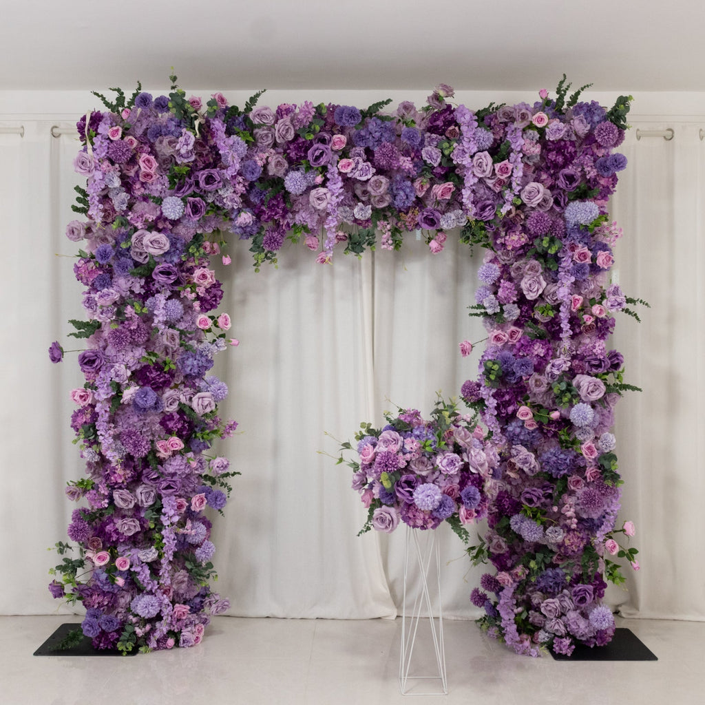 8ftx8ft Roll Up Flower Backdrop for Arch Stand, Lavender Lilac with Fabric Backing - Artificial Silk Roses, Hydrangeas & Chrysanthemums for Weddings - Bell Racket Store