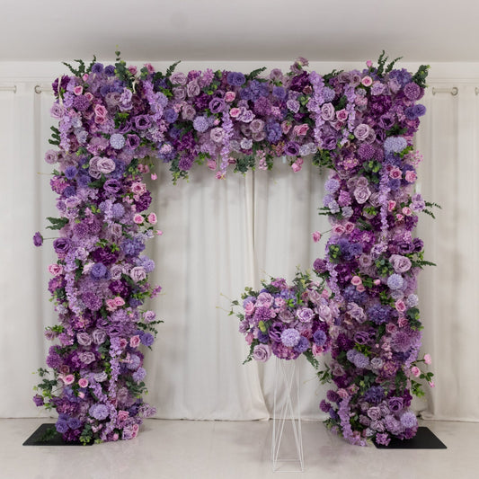 8ftx8ft Roll Up Flower Backdrop for Arch Stand, Lavender Lilac with Fabric Backing - Artificial Silk Roses, Hydrangeas & Chrysanthemums for Weddings - Bell Racket Store