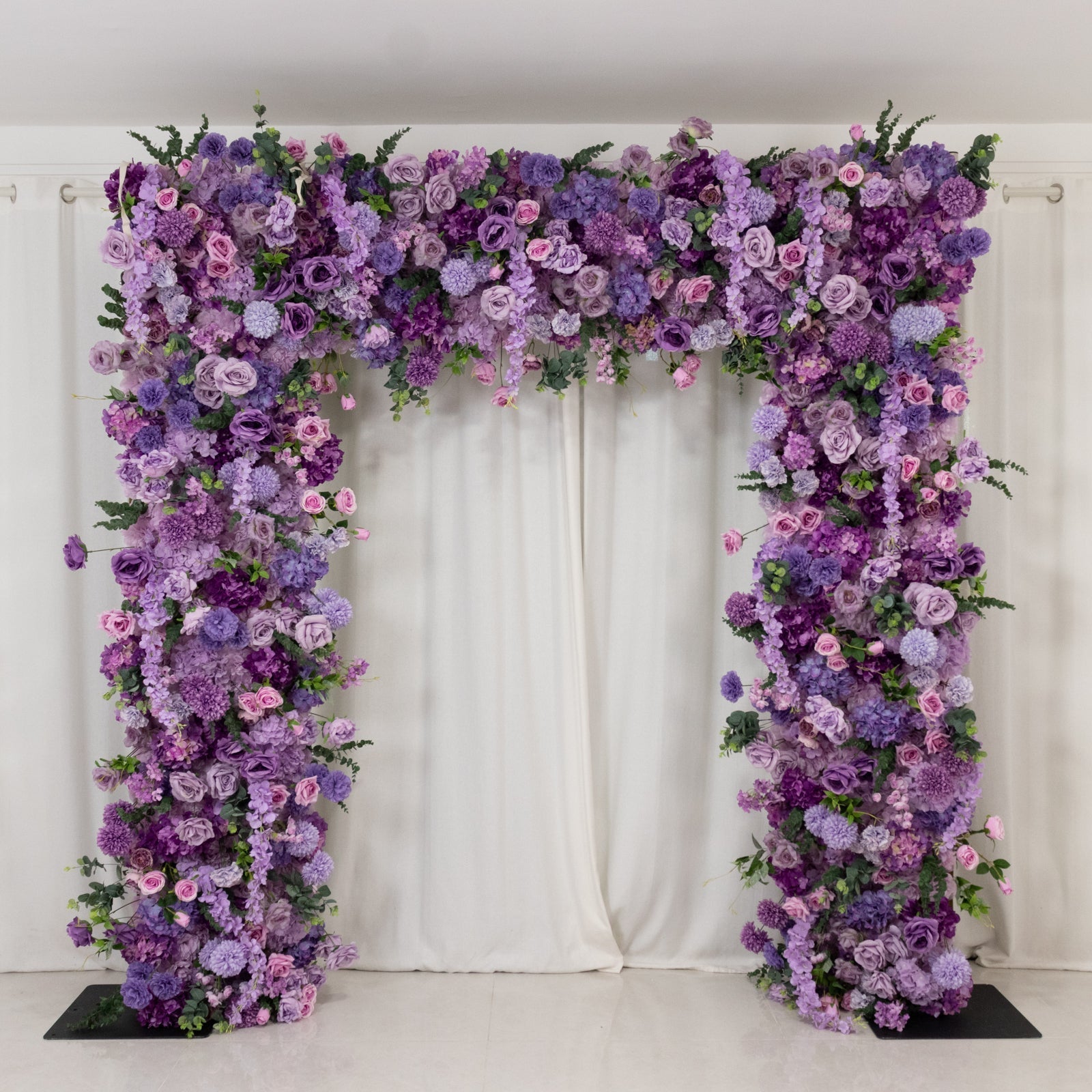 8ftx8ft Roll Up Flower Backdrop for Arch Stand, Lavender Lilac with Fabric Backing - Artificial Silk Roses, Hydrangeas & Chrysanthemums for Weddings - Bell Racket Store