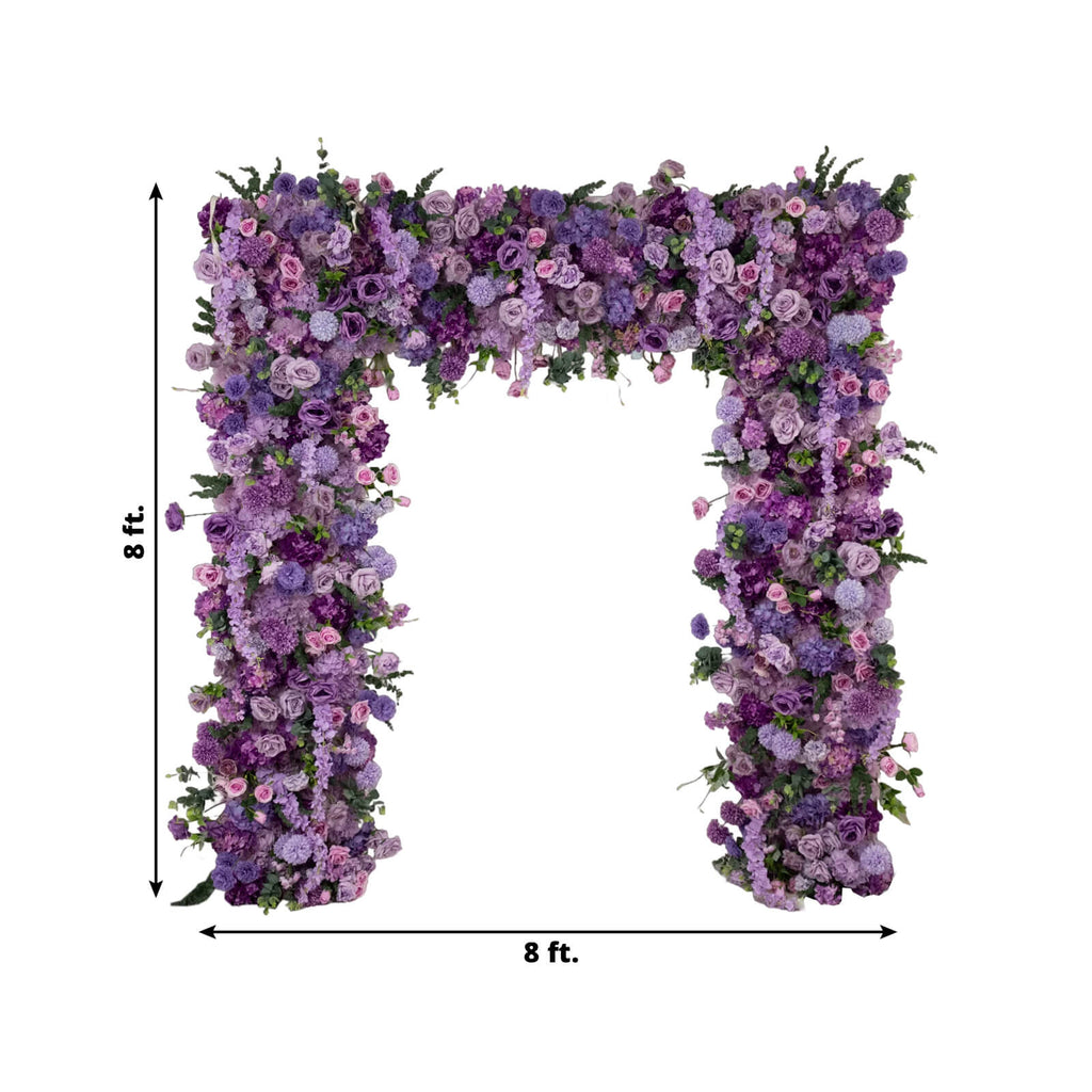 8ftx8ft Roll Up Flower Backdrop for Arch Stand, Lavender Lilac with Fabric Backing - Artificial Silk Roses, Hydrangeas & Chrysanthemums for Weddings - Bell Racket Store