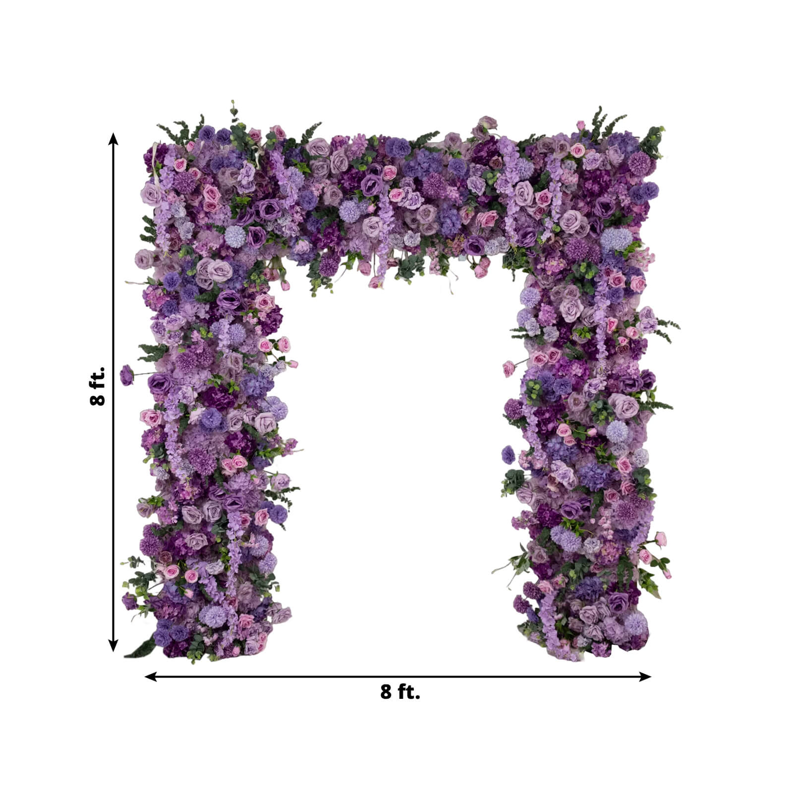 8ftx8ft Roll Up Flower Backdrop for Arch Stand, Lavender Lilac with Fabric Backing - Artificial Silk Roses, Hydrangeas & Chrysanthemums for Weddings - Bell Racket Store