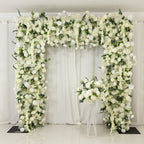 8ftx8ft Roll Up Flower Backdrop for Arch Stand, White with Fabric Backing - Artificial Silk Roses, Hydrangeas & Chrysanthemums for Weddings - Bell Racket Store