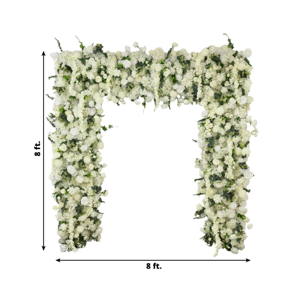 8ftx8ft Roll Up Flower Backdrop for Arch Stand, White with Fabric Backing - Artificial Silk Roses, Hydrangeas & Chrysanthemums for Weddings - Bell Racket Store