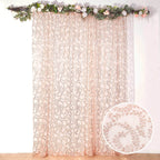 8ftx8ft Rose Gold Embroider Sequin Event Curtain Drapes, Sparkly Sheer Backdrop Event Panel With Embroidery Leaf - Bell Racket Store