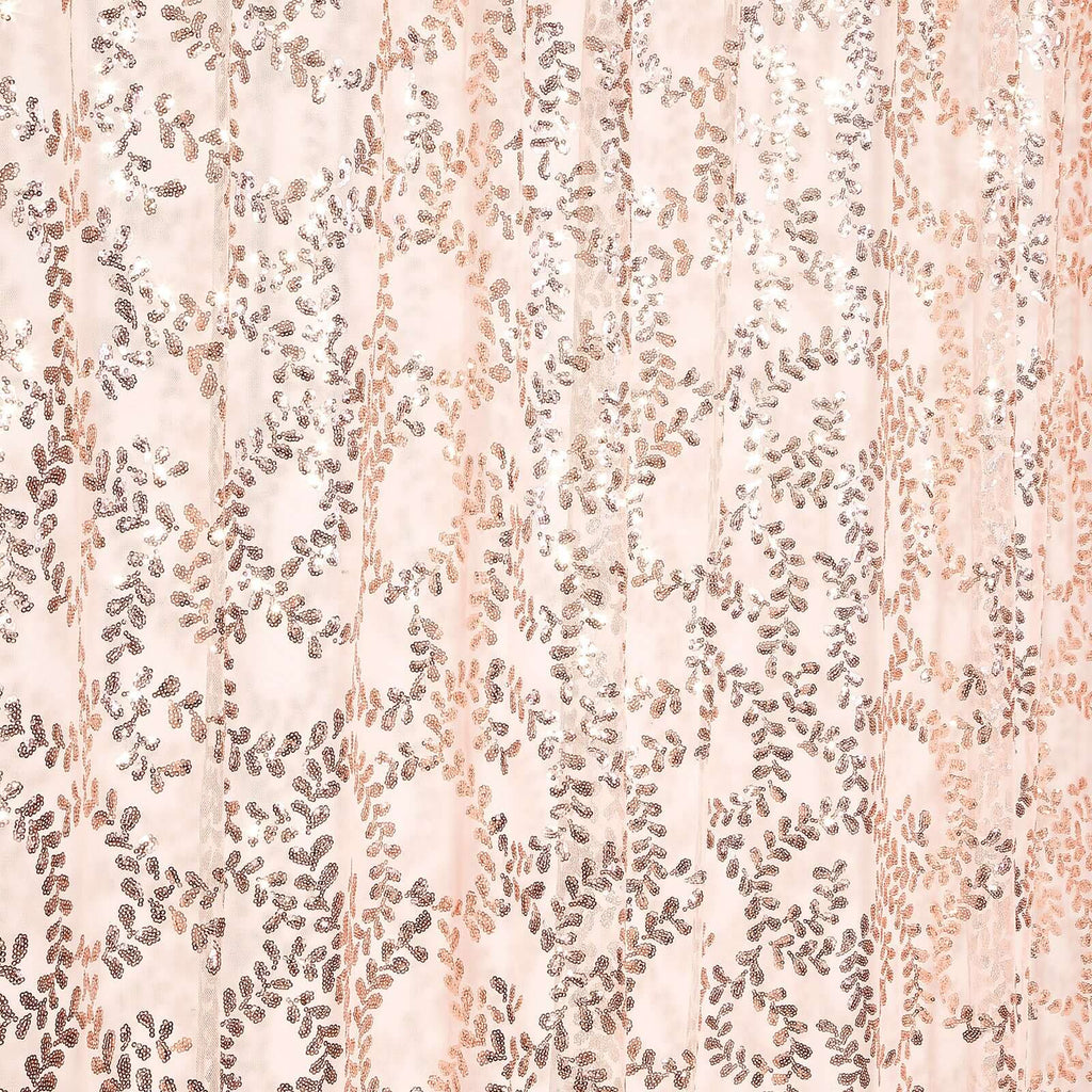 8ftx8ft Rose Gold Embroider Sequin Event Curtain Drapes, Sparkly Sheer Backdrop Event Panel With Embroidery Leaf - Bell Racket Store