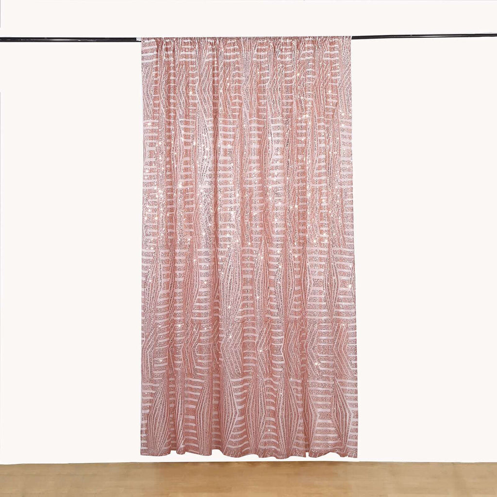 8ftx8ft Rose Gold Geometric Sequin Event Curtain Drapes with Satin Backing, Seamless Opaque Sparkly Backdrop Event Panel in Diamond Glitz Pattern - Bell Racket Store