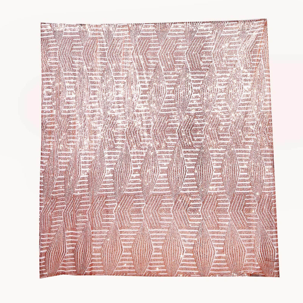 8ftx8ft Rose Gold Geometric Sequin Event Curtain Drapes with Satin Backing, Seamless Opaque Sparkly Backdrop Event Panel in Diamond Glitz Pattern - Bell Racket Store