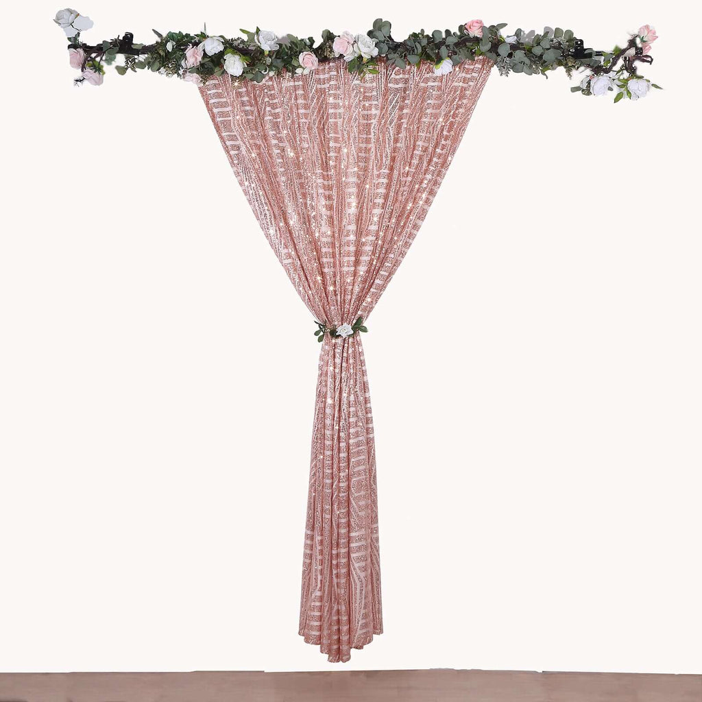 8ftx8ft Rose Gold Geometric Sequin Event Curtain Drapes with Satin Backing, Seamless Opaque Sparkly Backdrop Event Panel in Diamond Glitz Pattern - Bell Racket Store
