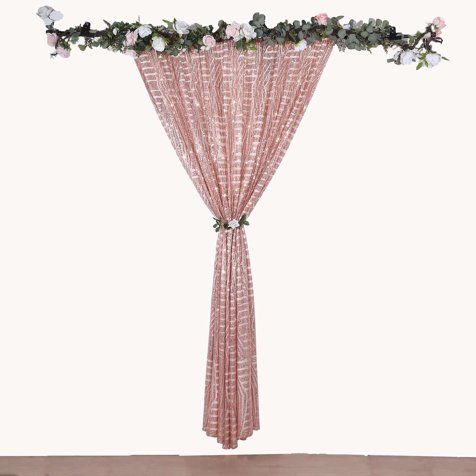 8ftx8ft Rose Gold Geometric Sequin Event Curtain Drapes with Satin Backing, Seamless Opaque Sparkly Backdrop Event Panel in Diamond Glitz Pattern - Bell Racket Store