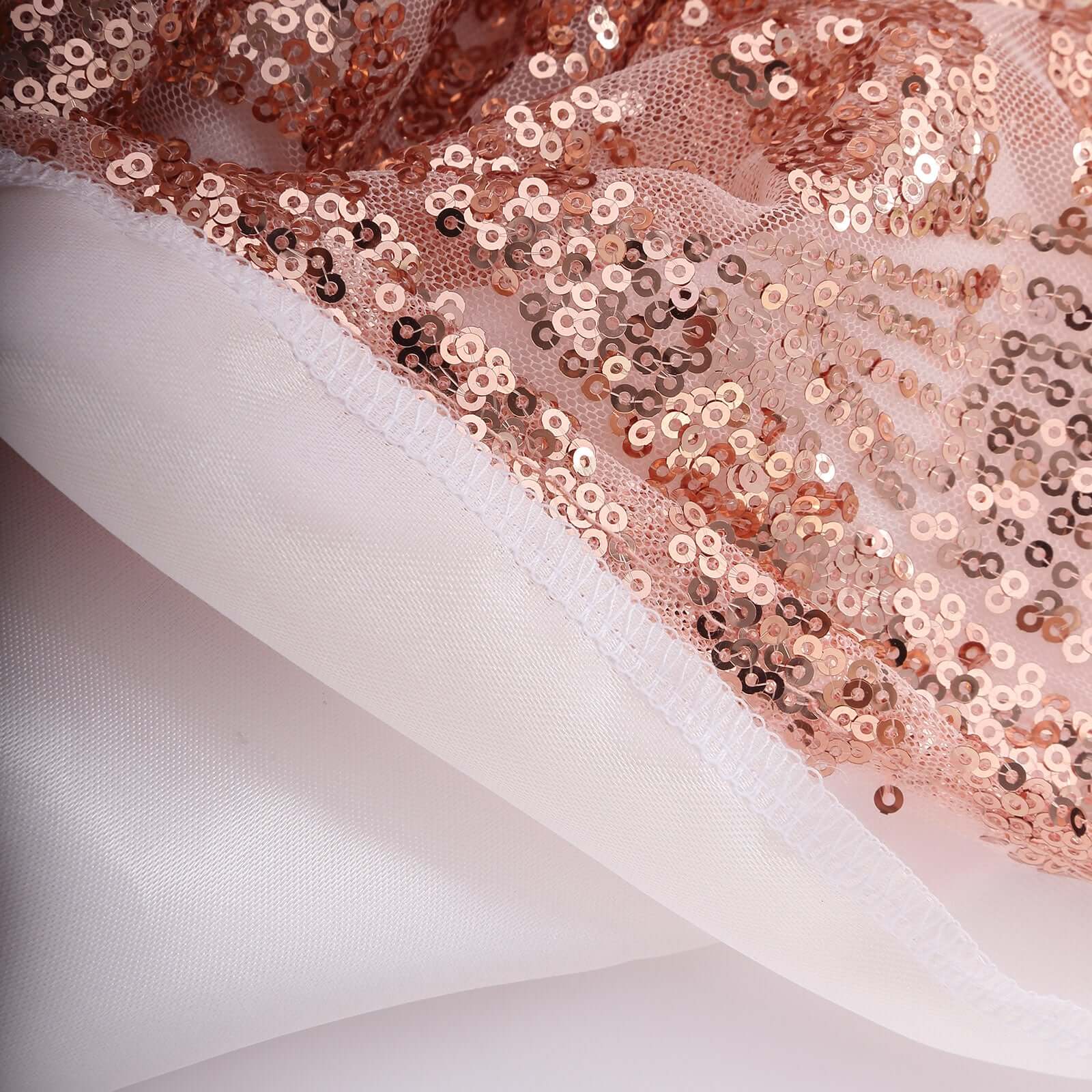 8ftx8ft Rose Gold Geometric Sequin Event Curtain Drapes with Satin Backing, Seamless Opaque Sparkly Backdrop Event Panel in Diamond Glitz Pattern - Bell Racket Store