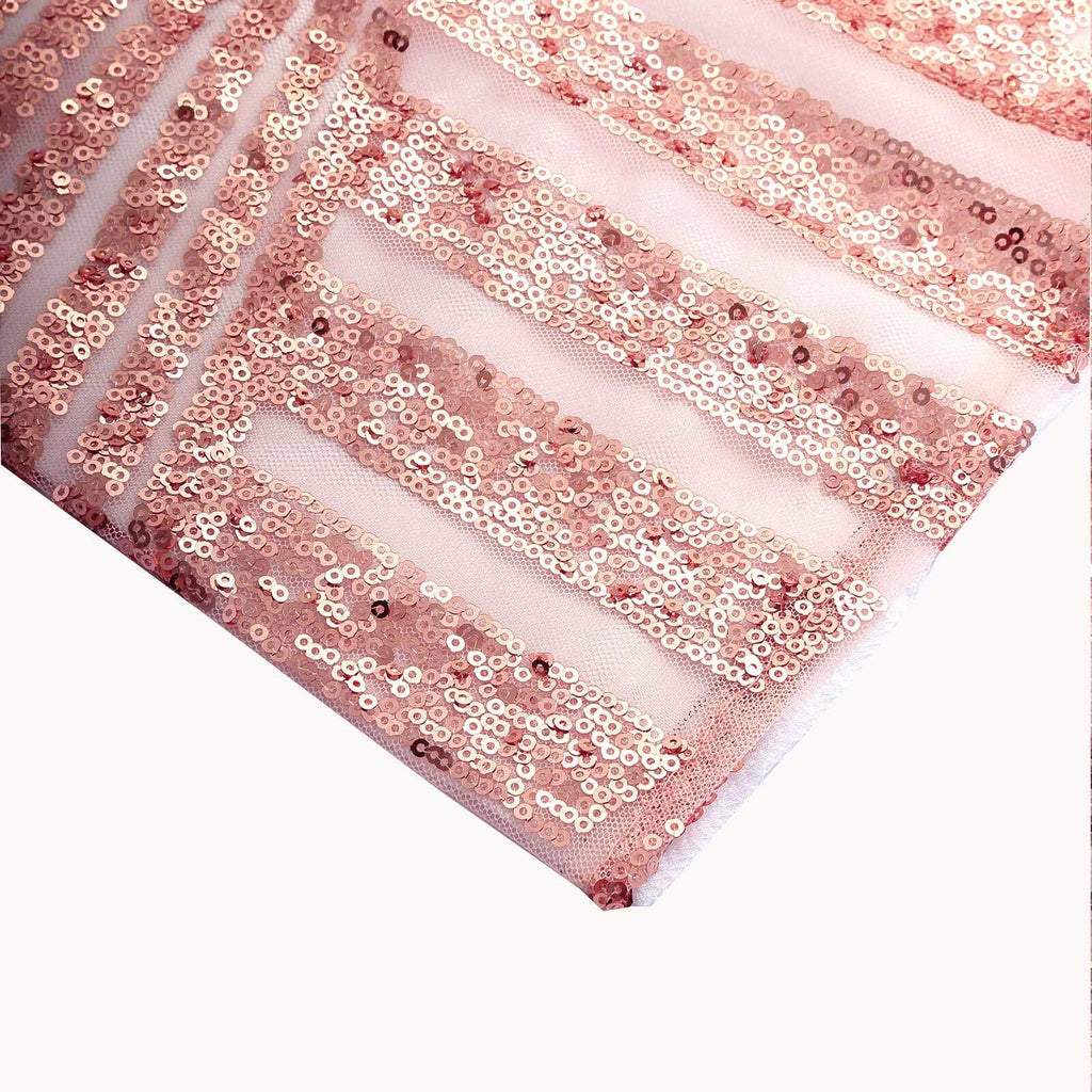 8ftx8ft Rose Gold Geometric Sequin Event Curtain Drapes with Satin Backing, Seamless Opaque Sparkly Backdrop Event Panel in Diamond Glitz Pattern - Bell Racket Store