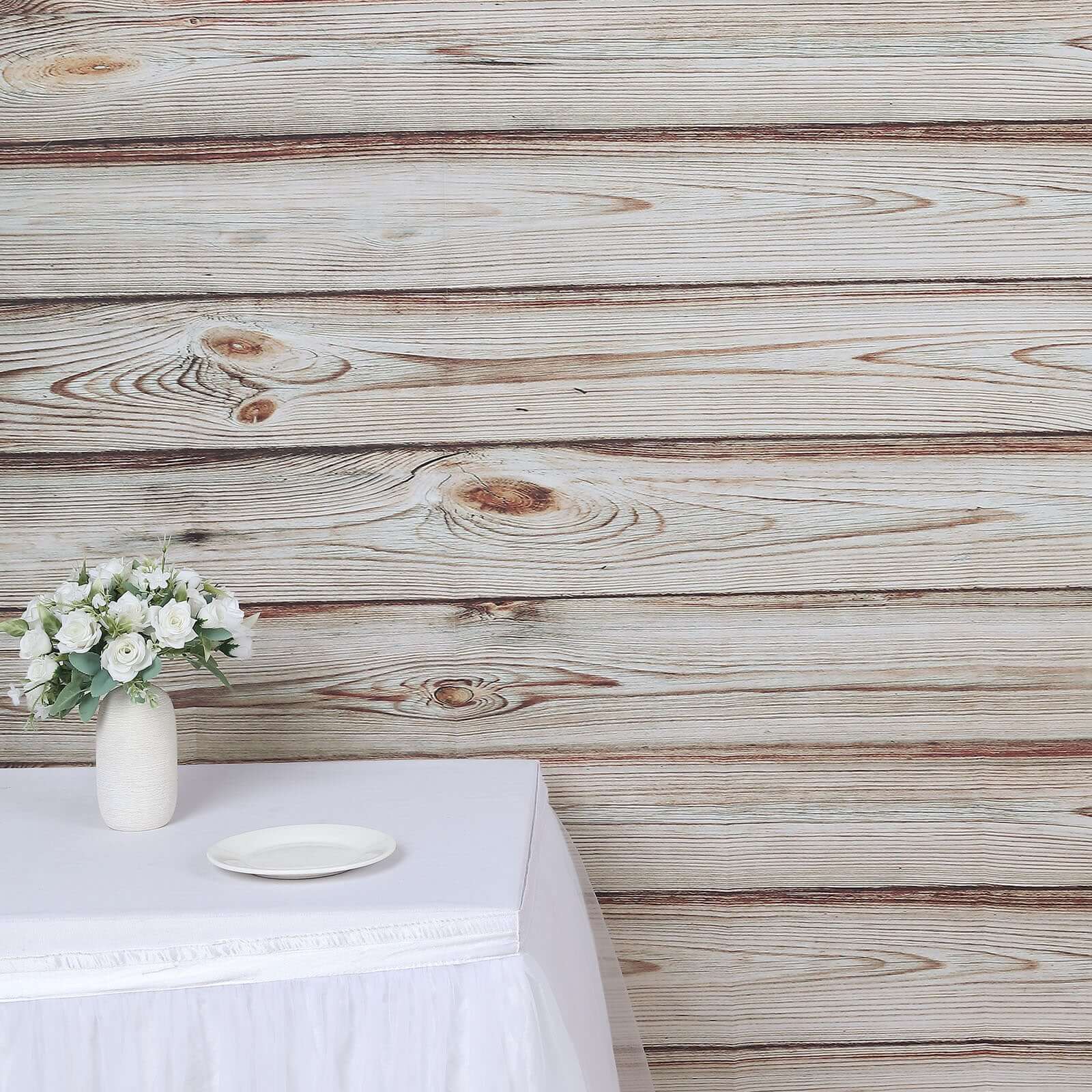 8ftx8ft Rustic White Washed Wood Panel Vinyl Photography Backdrop, Party Photo Booth Background - Bell Racket Store