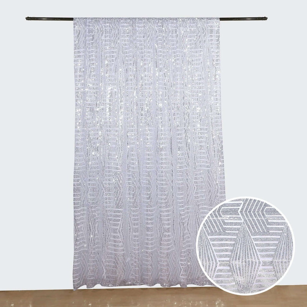 8ftx8ft Silver Geometric Sequin Event Curtain Drapes with Satin Backing, Seamless Opaque Sparkly Backdrop Event Panel in Diamond Glitz Pattern - Bell Racket Store