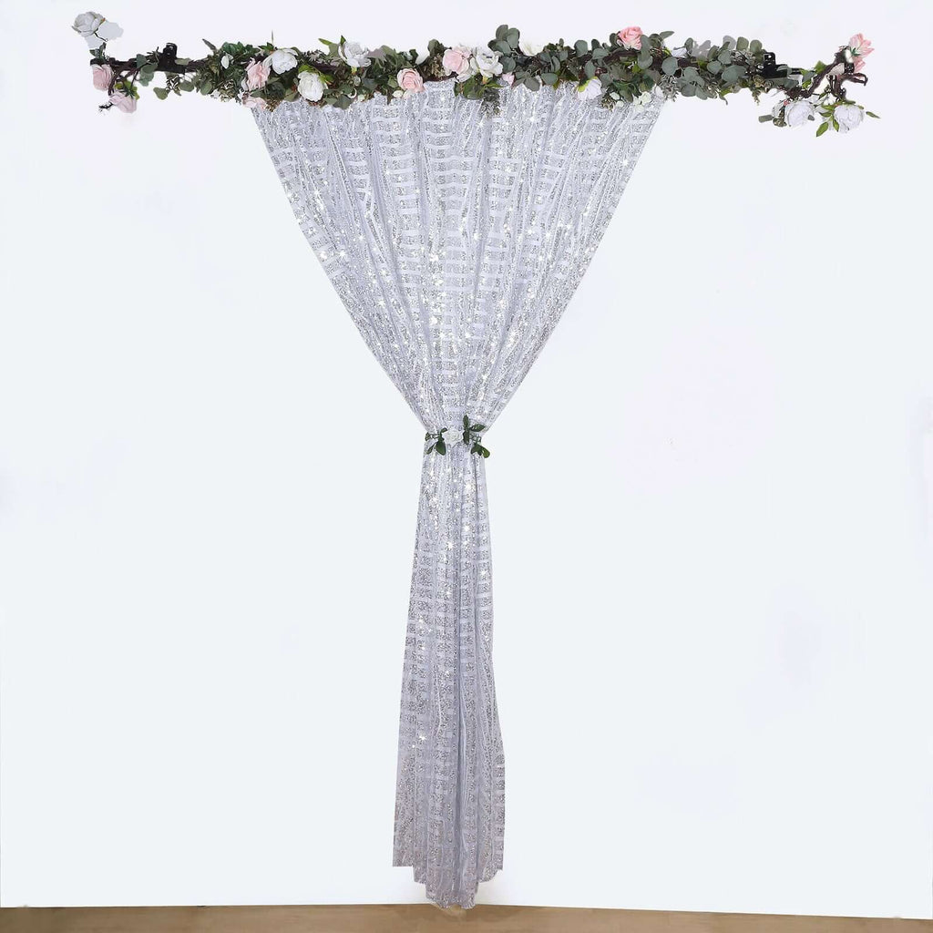 8ftx8ft Silver Geometric Sequin Event Curtain Drapes with Satin Backing, Seamless Opaque Sparkly Backdrop Event Panel in Diamond Glitz Pattern - Bell Racket Store