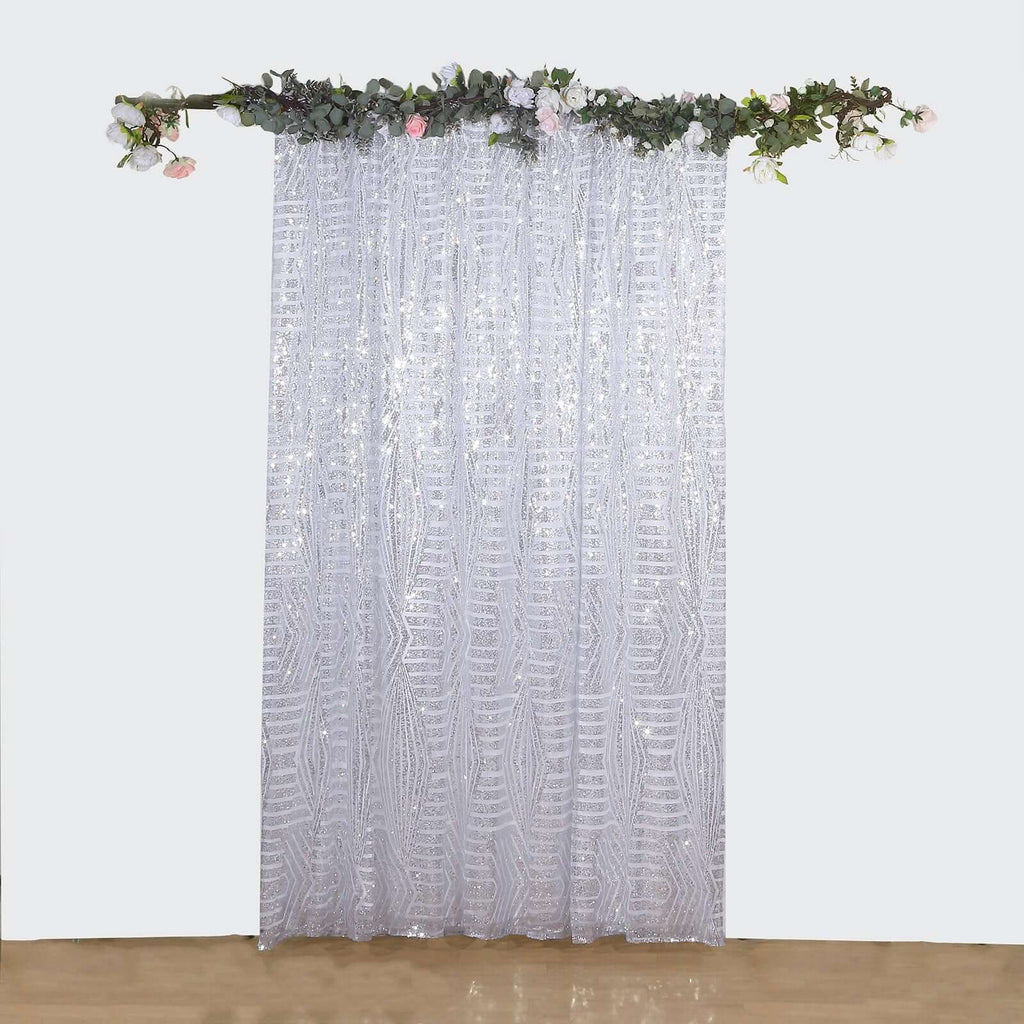 8ftx8ft Silver Geometric Sequin Event Curtain Drapes with Satin Backing, Seamless Opaque Sparkly Backdrop Event Panel in Diamond Glitz Pattern - Bell Racket Store