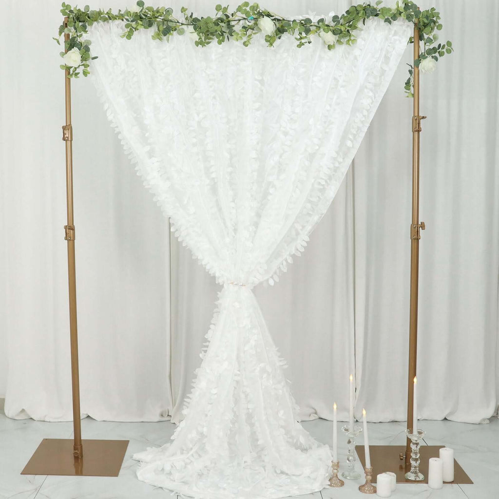 8ftx8ft White 3D Leaf Petal Taffeta Event Curtain Drapes, Backdrop Event Panel With Rod Pocket - Bell Racket Store