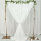 8ftx8ft White 3D Leaf Petal Taffeta Event Curtain Drapes, Backdrop Event Panel With Rod Pocket - Bell Racket Store