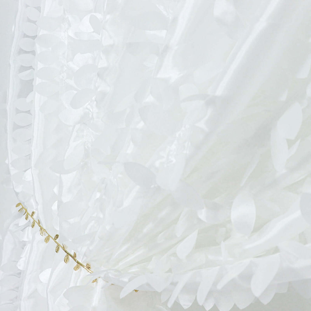 8ftx8ft White 3D Leaf Petal Taffeta Event Curtain Drapes, Backdrop Event Panel With Rod Pocket - Bell Racket Store