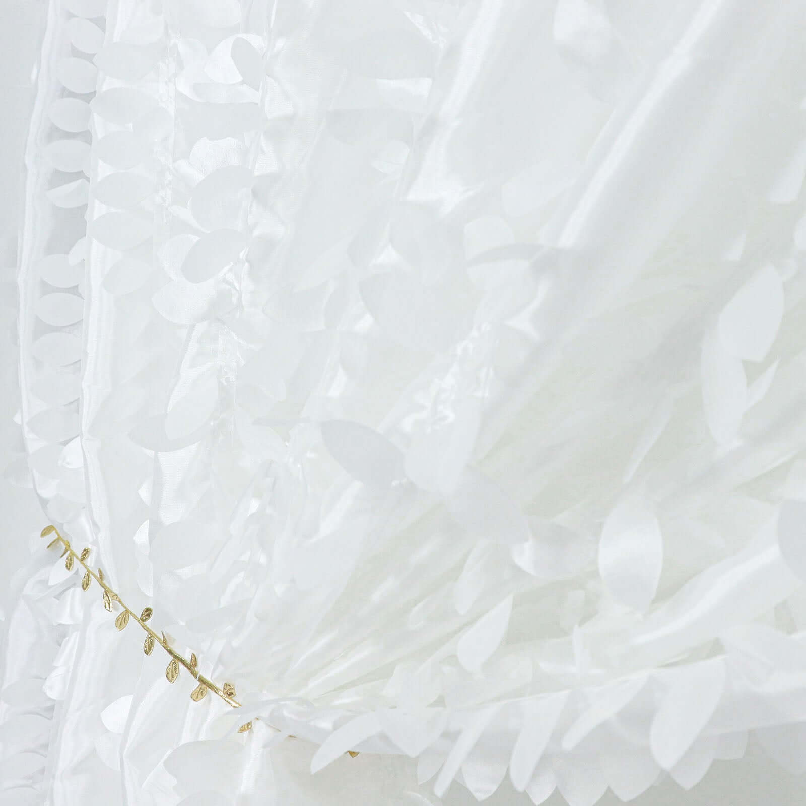 8ftx8ft White 3D Leaf Petal Taffeta Event Curtain Drapes, Backdrop Event Panel With Rod Pocket - Bell Racket Store