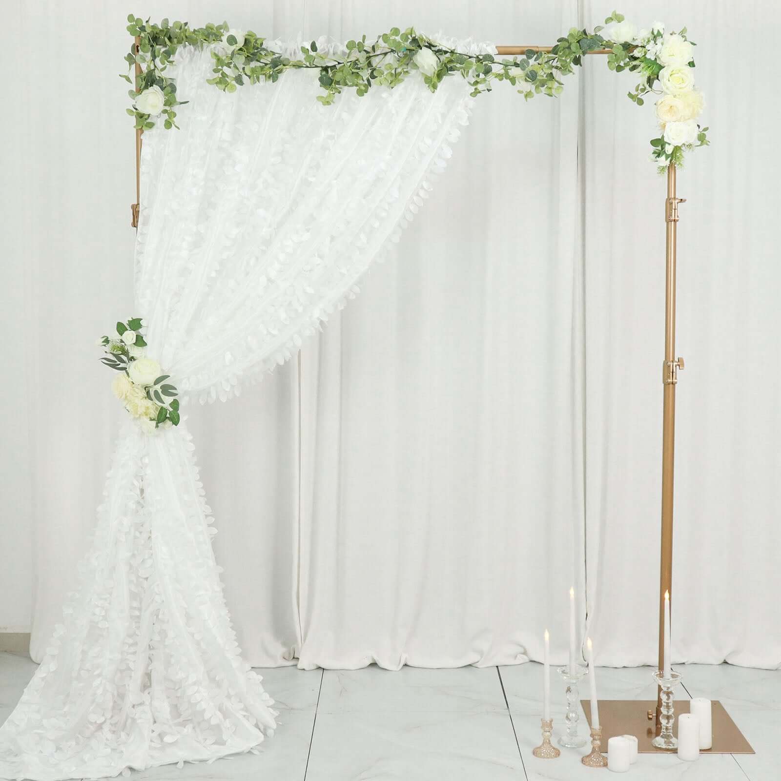8ftx8ft White 3D Leaf Petal Taffeta Event Curtain Drapes, Backdrop Event Panel With Rod Pocket - Bell Racket Store