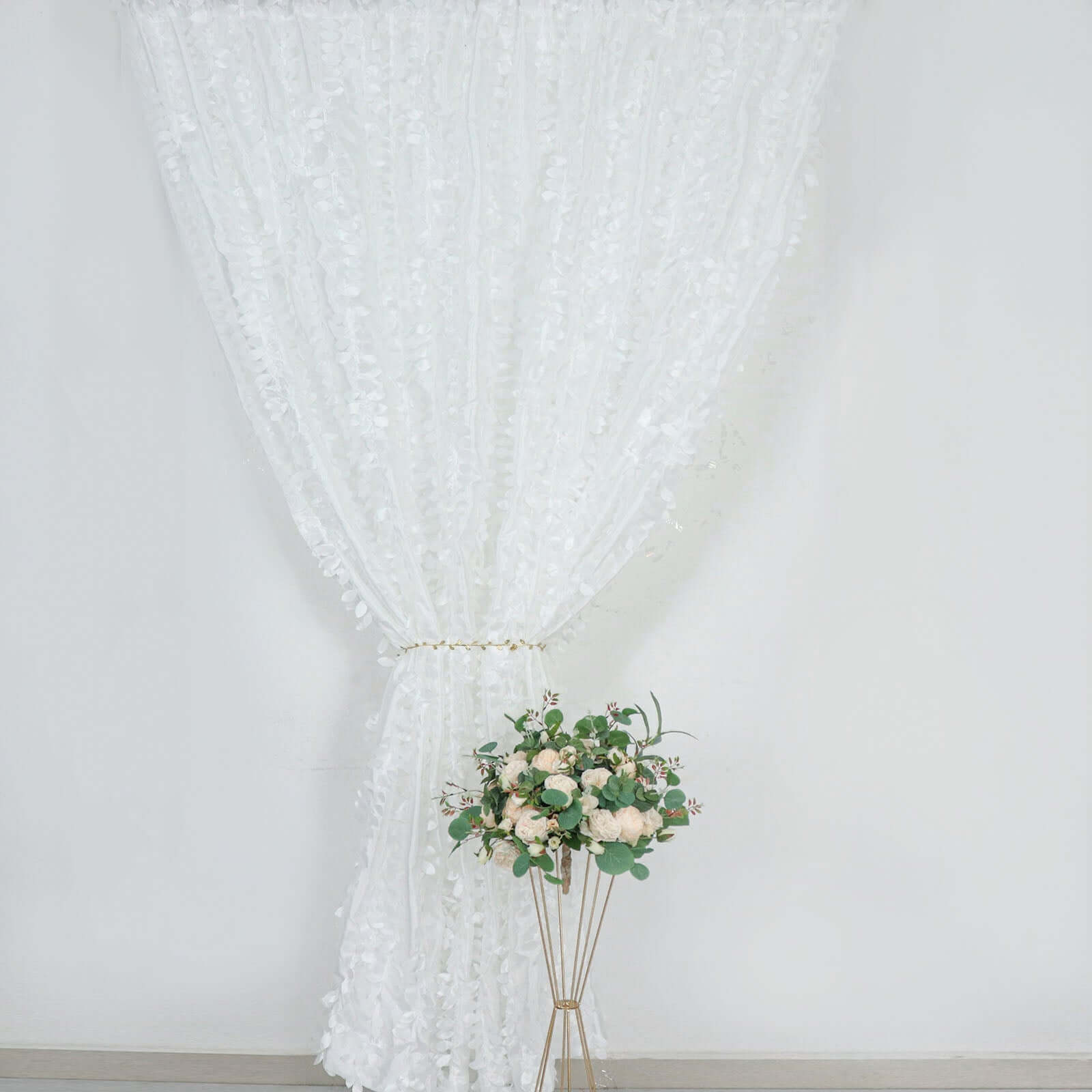 8ftx8ft White 3D Leaf Petal Taffeta Event Curtain Drapes, Backdrop Event Panel With Rod Pocket - Bell Racket Store