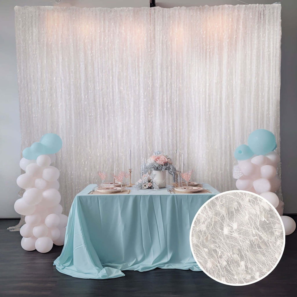 8ftx8ft White Fringe Shag Polyester Event Drapery Panel, Minky Fabric Divider Backdrop Curtain - Bell Racket Store