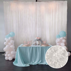 8ftx8ft White Fringe Shag Polyester Event Drapery Panel, Minky Fabric Divider Backdrop Curtain - Bell Racket Store