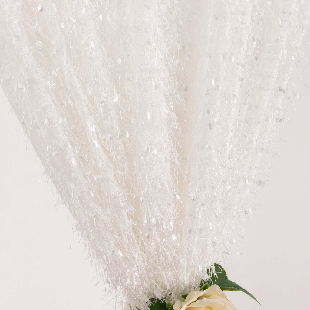 8ftx8ft White Fringe Shag Polyester Event Drapery Panel, Minky Fabric Divider Backdrop Curtain - Bell Racket Store