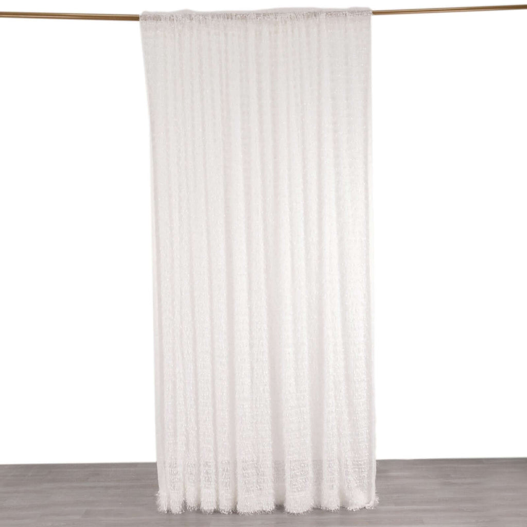 8ftx8ft White Fringe Shag Polyester Event Drapery Panel, Minky Fabric Divider Backdrop Curtain - Bell Racket Store