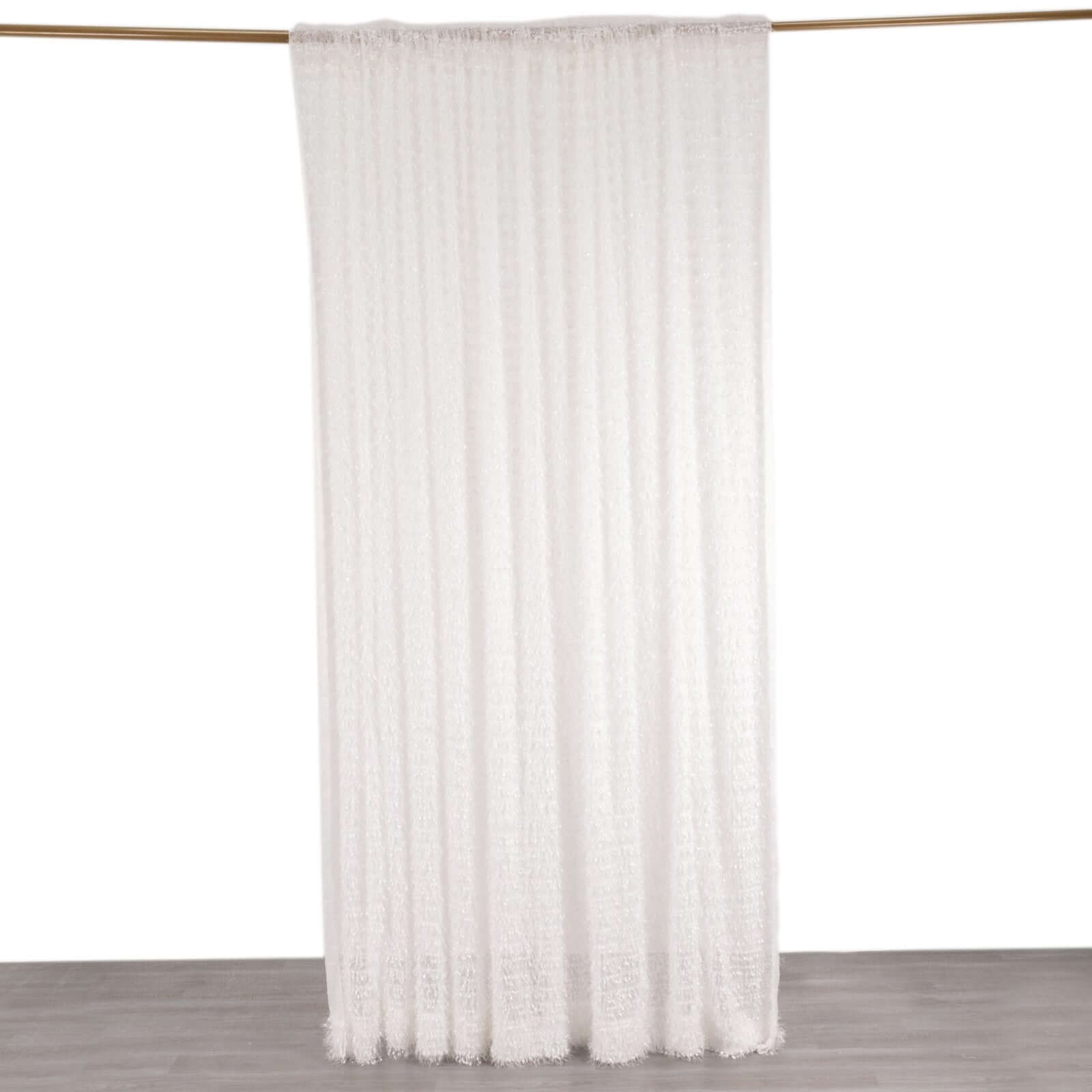 8ftx8ft White Fringe Shag Polyester Event Drapery Panel, Minky Fabric Divider Backdrop Curtain - Bell Racket Store