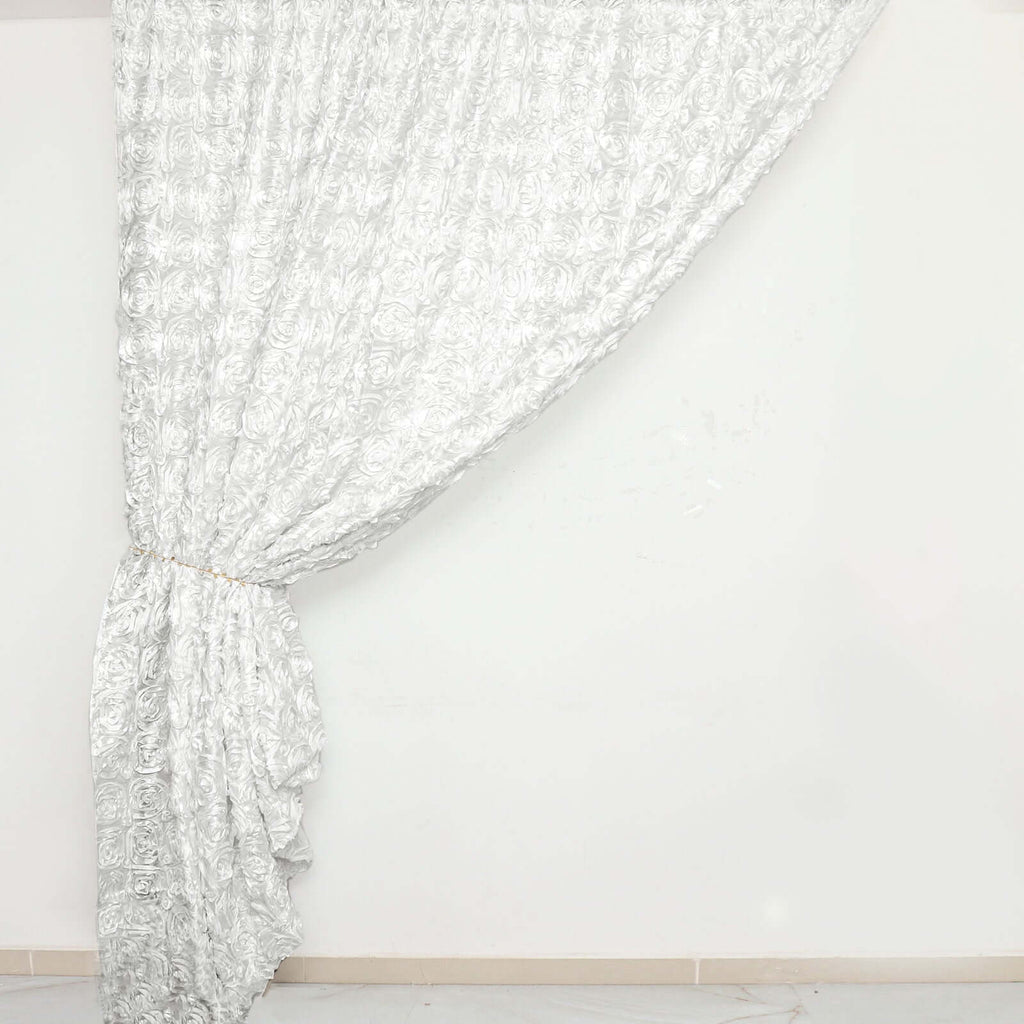 8ftx8ft White Satin Rosette Event Curtain Drapes, Backdrop Event Panel - Bell Racket Store