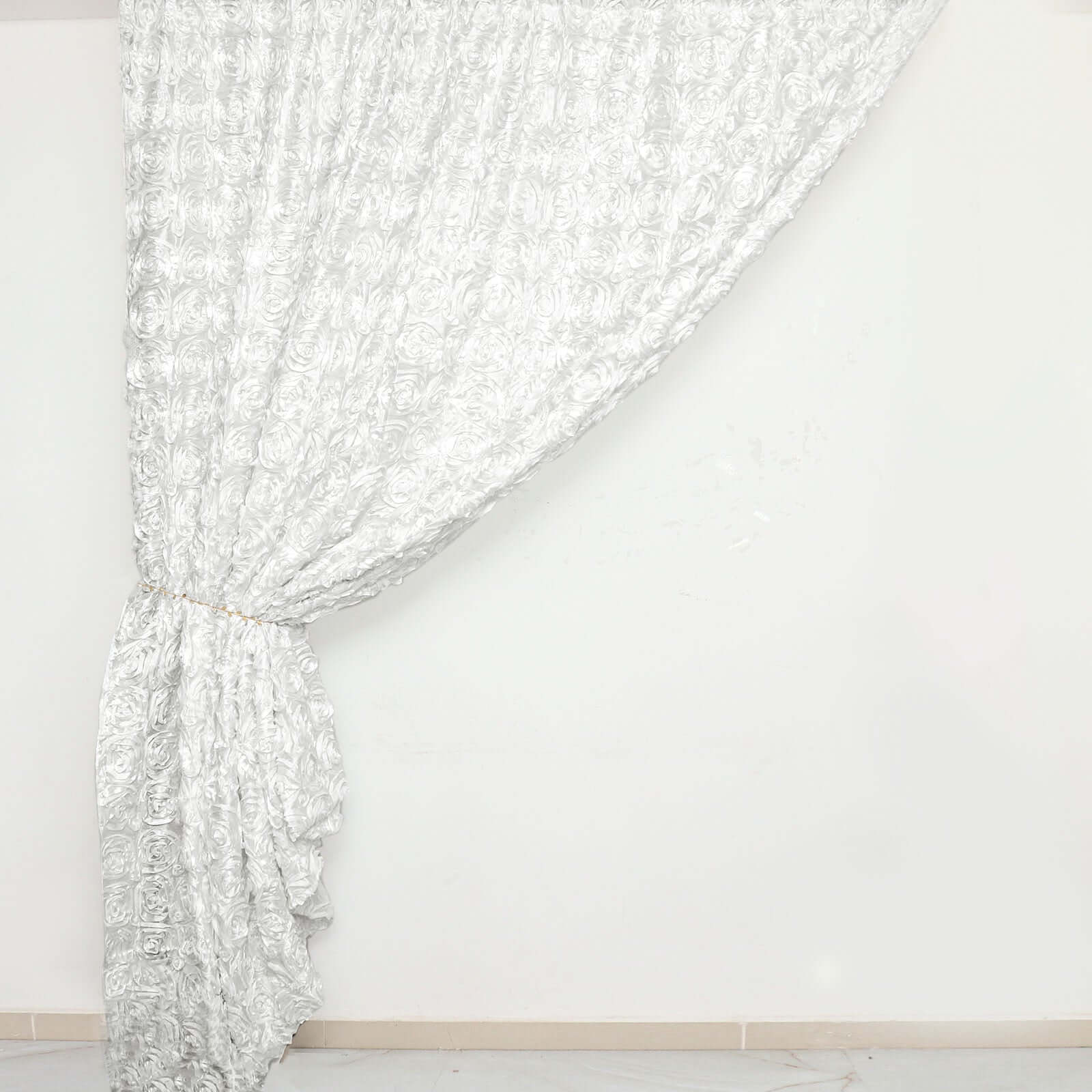 8ftx8ft White Satin Rosette Event Curtain Drapes, Backdrop Event Panel - Bell Racket Store