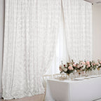 8ftx8ft White Satin Rosette Event Curtain Drapes, Backdrop Event Panel - Bell Racket Store