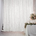 8ftx8ft White Satin Rosette Event Curtain Drapes, Backdrop Event Panel - Bell Racket Store