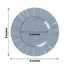 10-Pack Plastic 9" Round Dinner Plates in Dusty Blue Ruffled Rim with Gold Edging - Sturdy Disposable Dinnerware