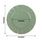 10-Pack Plastic 9" Round Dinner Plates in Dusty Sage Green Ruffled Rim with Gold Edging - Sturdy Disposable Dinnerware