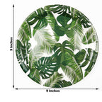 25-Pack Paper 9" Round Dinner Plates in White with Tropical Palm Leaf Design - Disposable 300GSM Party Plates for Luau & Summer Gatherings