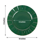 10-Pack Plastic 9" Round Dinner Plates in Hunter Emerald Green Ruffled Rim with Gold Edging - Sturdy Disposable Dinnerware