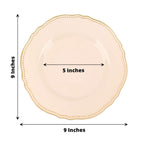 10-Pack Plastic Dinner Plates in Nude with Gold Scalloped Rim - Disposable Party Plates 9"