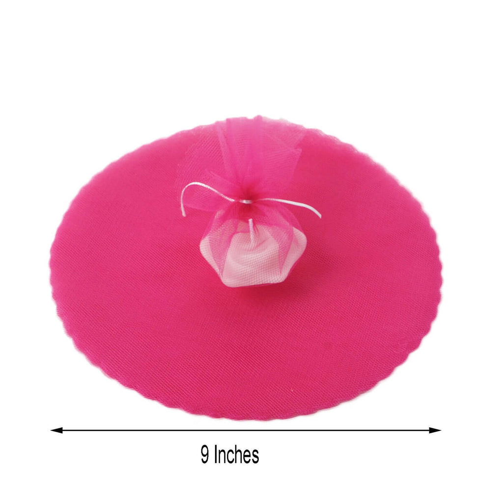 25 Pack 9" Fuchsia Sheer Nylon Tulle Circles Favor Wrap, DIY Craft Fabric