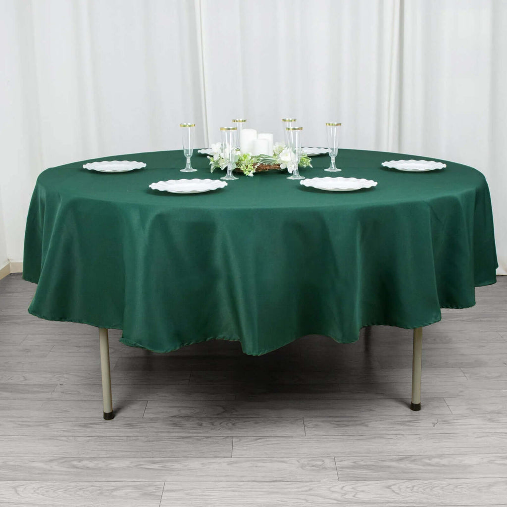 Premium Polyester 90" Round Tablecloth Hunter Emerald Green - Stain and Wrinkle-Resistant Design with 220GSM Thickness Table Cover