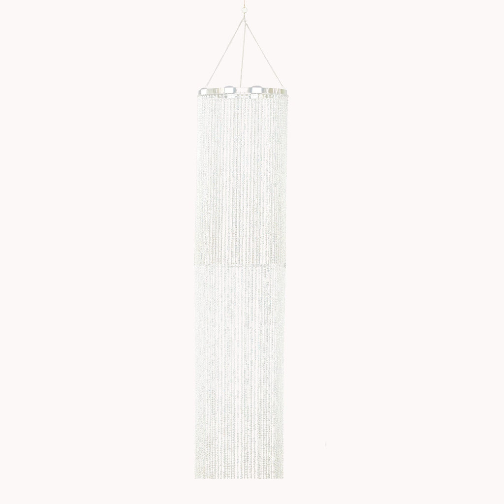9ft Hanging Beaded Crystal Column Chandelier, Tall Beads Curtain Round with Silver Metal Hoop and Hanging Chain - Bell Racket Store